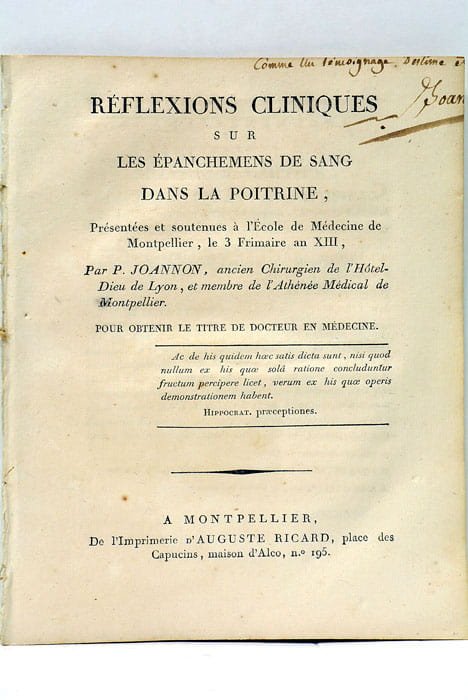 Réflexions Cliniques sur les Epanchemens de Sang dans la Poitrine, …