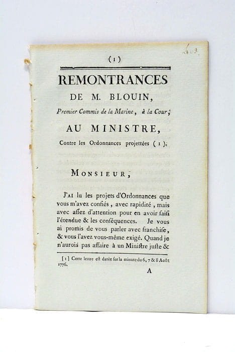 Remontrances au Ministre, contre les Ordonnances projettées.