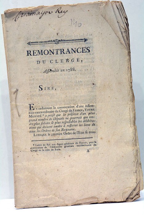 REMONTRANCES du Clergé, assemblé en 1788.