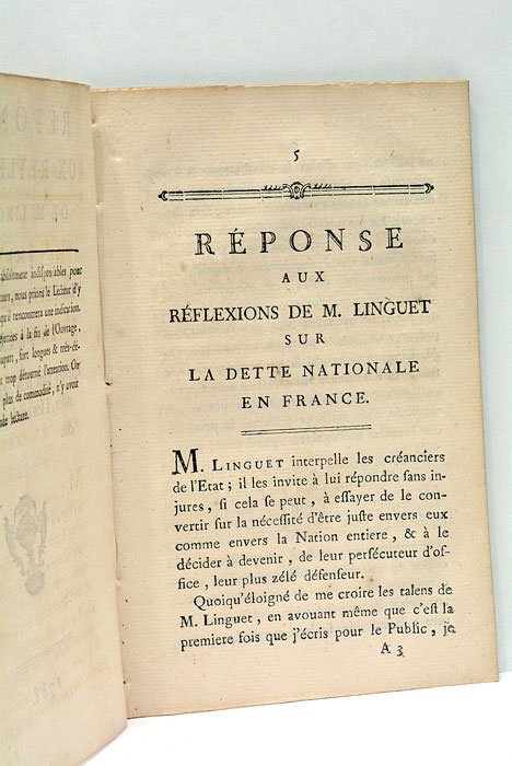 REPONSE aux réflexions de M. Linguet sur la dette nationale …