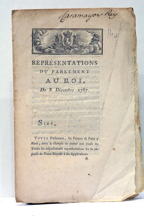 REPRESENTATIONS du Parlement au Roi, du 8 Décembre 1787.