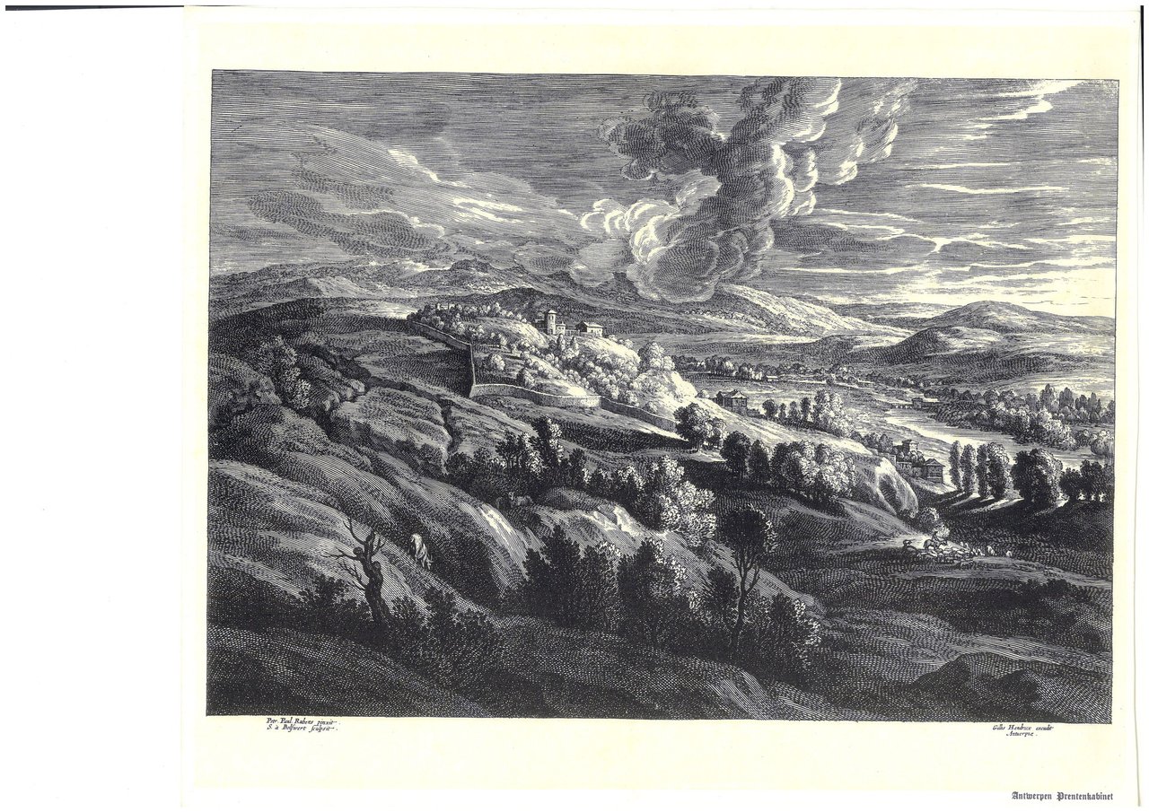 Reproduction de Gravure de paysage d'après une peinture de Petr.Paul.Rubens. …