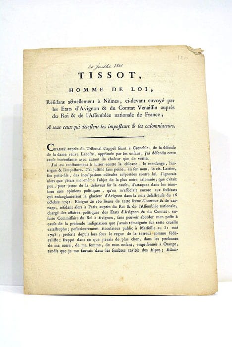 Résidant actuellement à Nismes, ci-devant envoyé par les Etats d'Avignon …