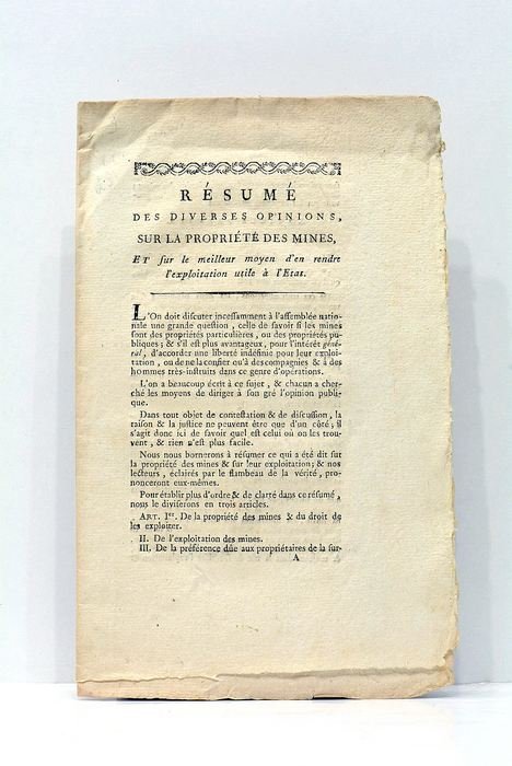 RESUME des diverses opinions sur la Proprieté des Mines, et …