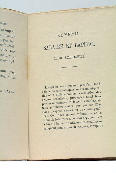 Revenu, Salaire et Capital, leur Solidarité.