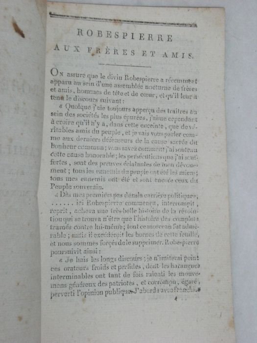 Robespierre, aux frères et amis, et Camille Jordan, aux fils …