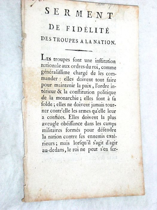 SERMENT de fidélité des troupes à la Nation.