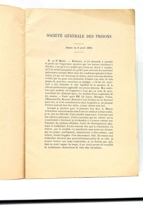 Société Générale des Prisons. Extrait du bulletin n°4. - Avril …