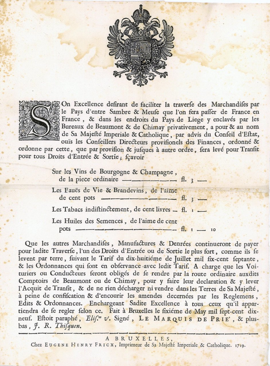 SON EXCELLENCE désirant de faciliter la traverse des Marchandises…