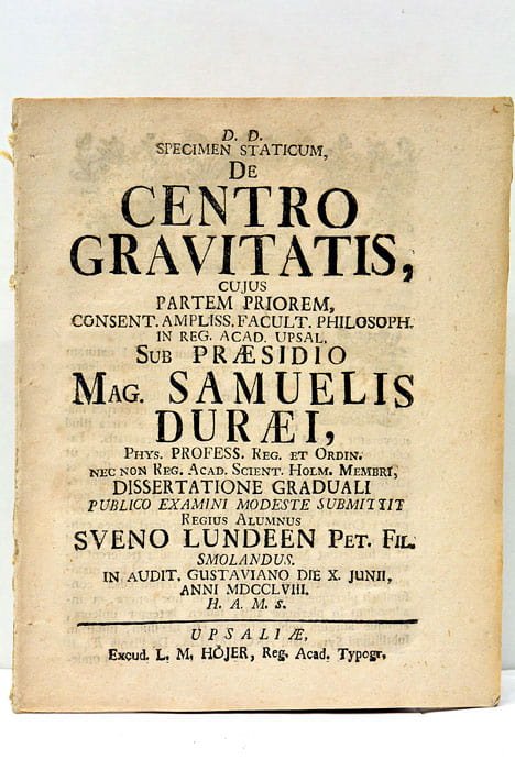 Specimen Staticum, de Centro Gravitatis.