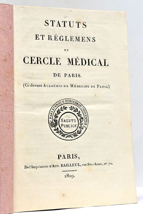 STATUTS ET REGLEMENTS du Cercle Médical de Paris (ci-devant Académie …