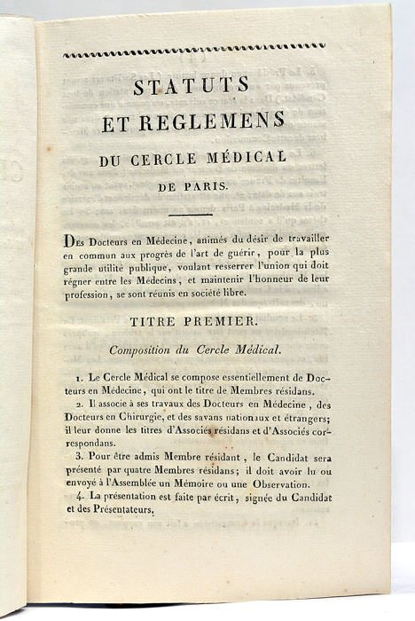 STATUTS ET REGLEMENTS du Cercle Médical de Paris (ci-devant Académie …