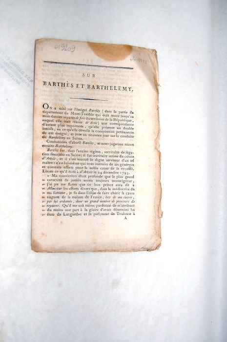 SUR BARTHÈS et Barthelemy.