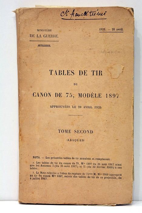 TABLES DE tir du canon de 75, modèle 1897 approuvées …