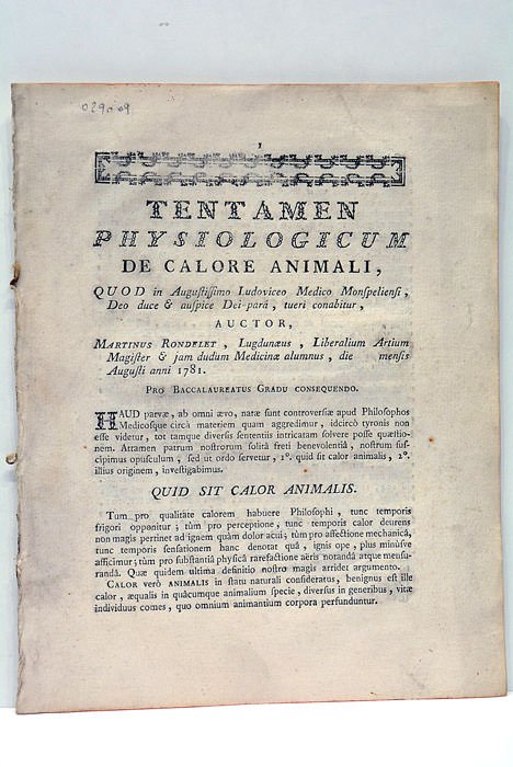 Tentamen Physiologicum de Calore Animali. Quod in Augustissimo Ludoviceo Medico …