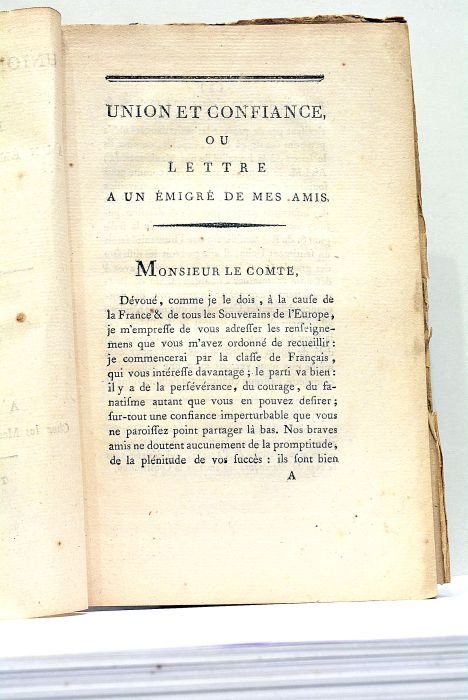 UNION et Confiance, ou lettre à un émigré de mes …
