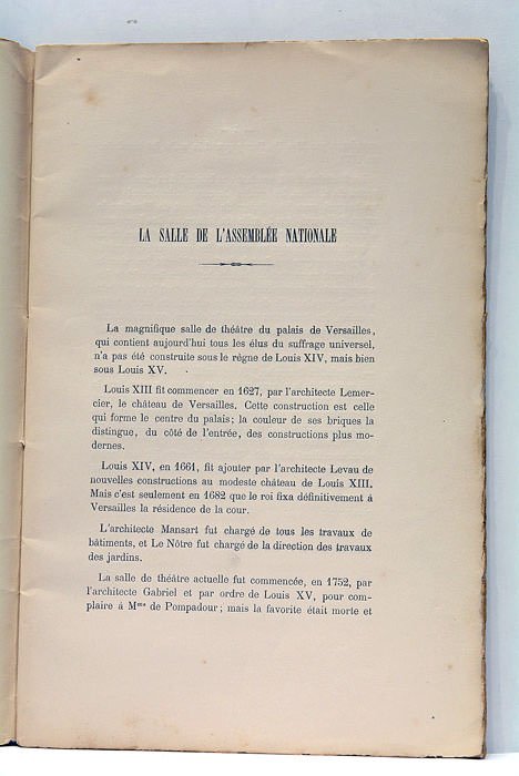 Versailles. L'Assemblée Nationale. Histoire de la Salle. Plan de la …