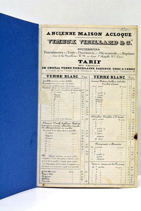 VIMEUX, VIEILLARD et Cie. Tarif des Vaisseaux en Cristal, Verre, …