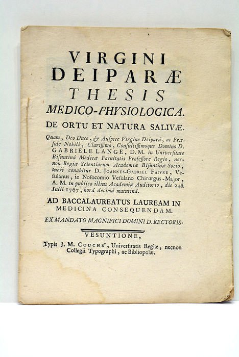 Virgini Deiparae Thesis Medico-Physiologica. De Ortu et natura Salivae.