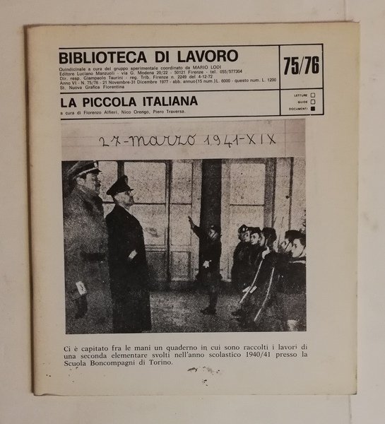 BIBLIOTECA DI LAVORO. N. 75 /76 (21 Novembre – 31 …
