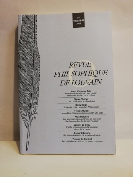 REVUE PHILOSOPHIQUE DE LOUVAIN. N 4, NOVEMBRE 2003.