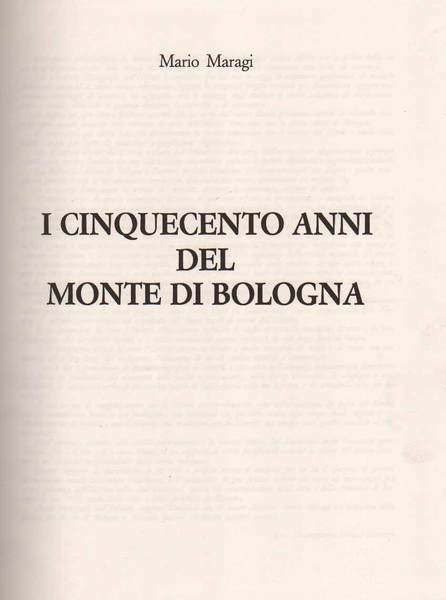 I CINQUECENTO ANNI DEL MONTE DI BOLOGNA.