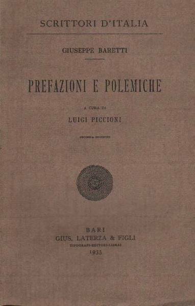 PREFAZIONI E POLEMICHE. - A cura di Luigi Piccioni.