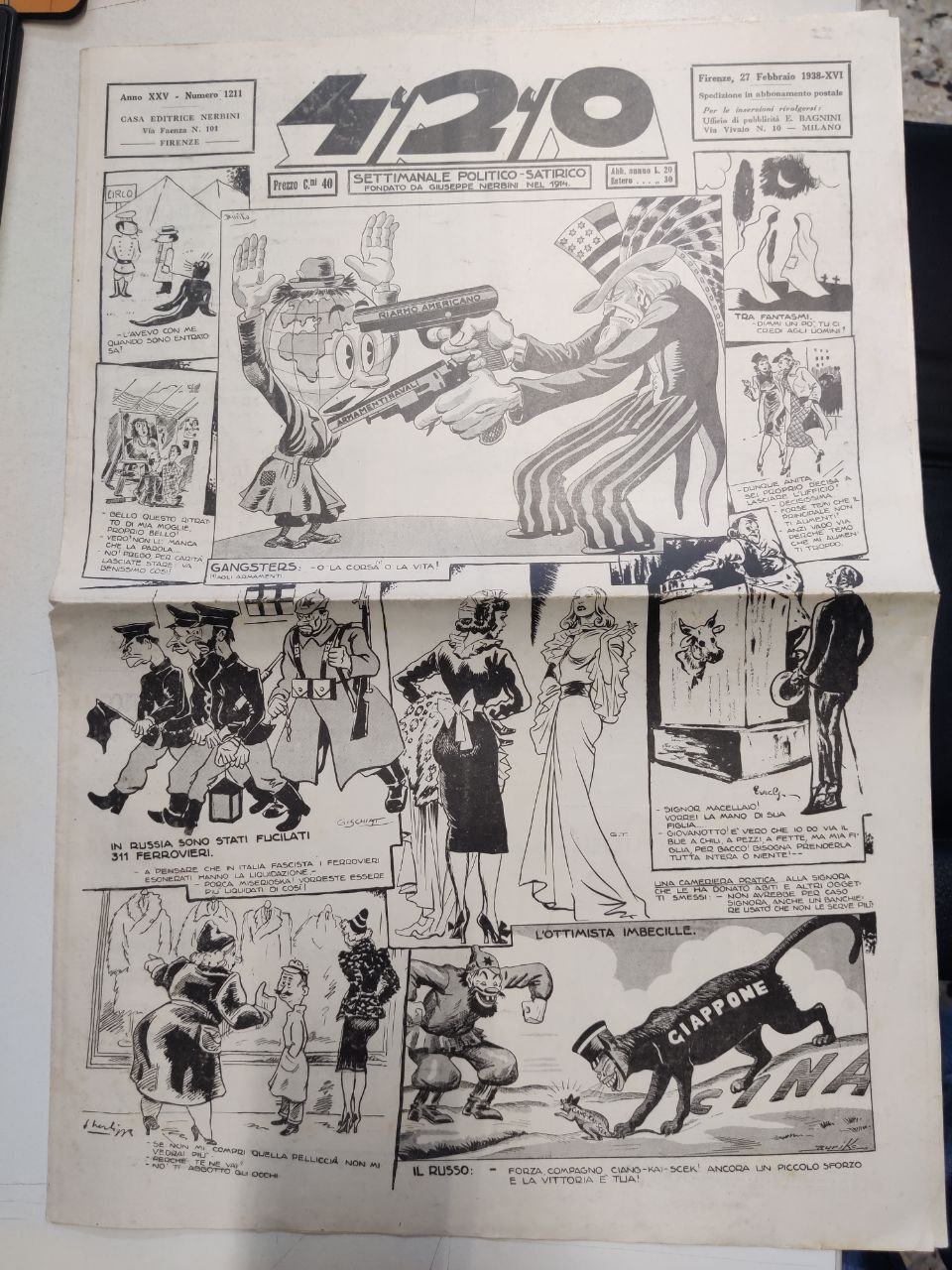 420. SETTIMANALE POLITICO - SATIRICO. N. 1211. 27 febbraio 1938. … | Immagine principale