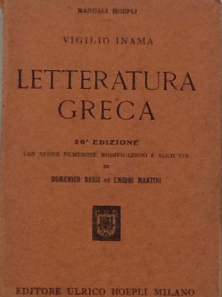 LETTERATURA GRECA. - Ventiseiesima edizione.