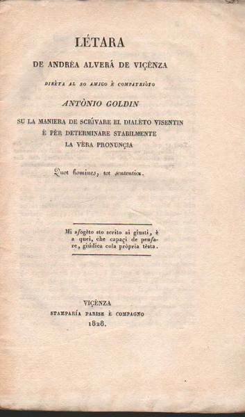 LETARA DE ANDREA ALVERA' DE VICENZA DIRETA AL SO AMIGO …
