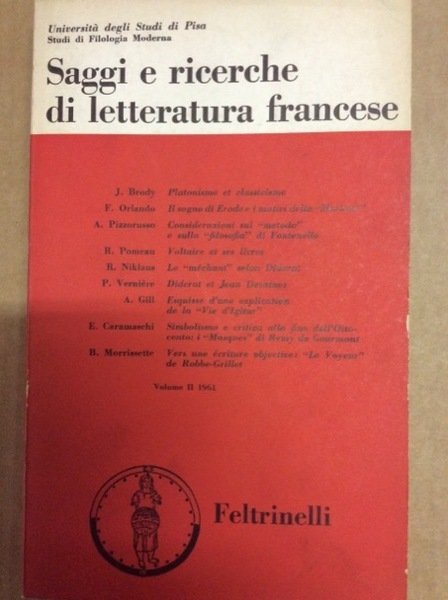 SAGGI E RICERCHE DI LETTERATURA FRANCESE. - vol. 1.