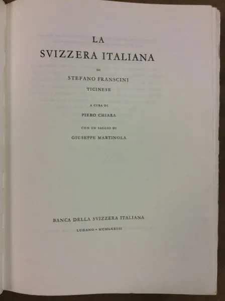 LA SVIZZERA ITALIANA. | Immagine principale