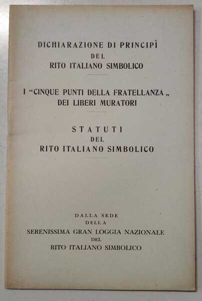 RITUALE PEL PRIMO GRADO SIMBOLICO DI APPRENDISTA LIBERO MURATORE. - …