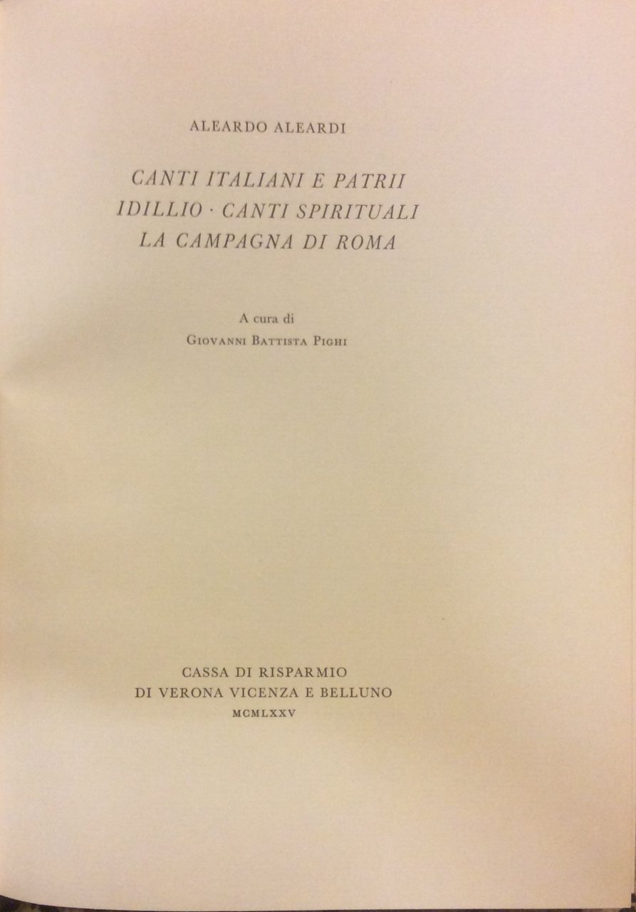 CANTI ITALIANI E PATRII - IDILLIO - CANTI SPIRITUALI - … | Immagine principale