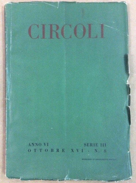 CIRCOLI. RIVISTA MENSILE DI LETTERATURA. OTTOBRE 1937 N. 8. ANNO … | Immagine principale