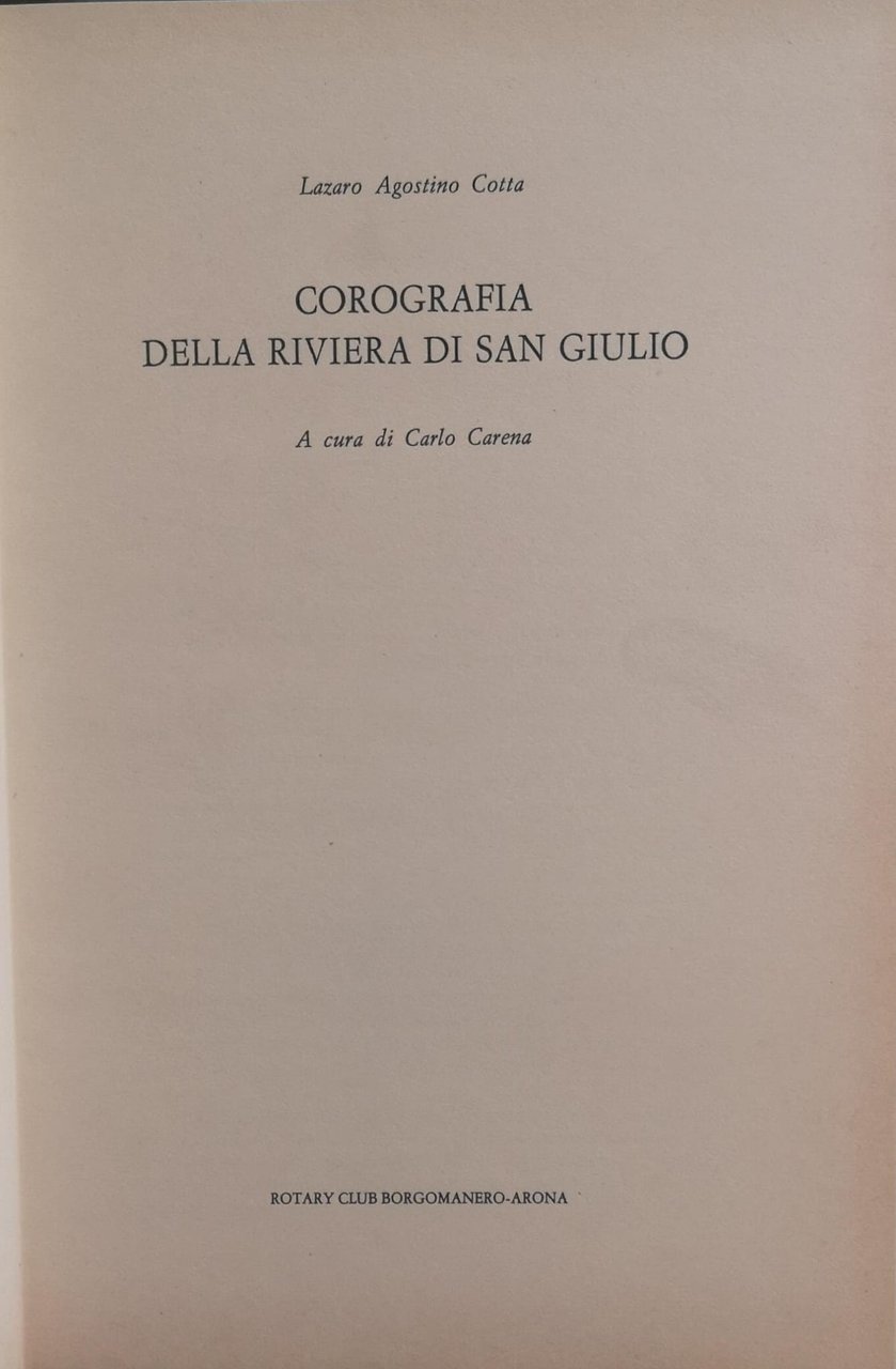 COROGRAFIA DELLA RIVIERA DI SAN GIULIO. - A cura di …