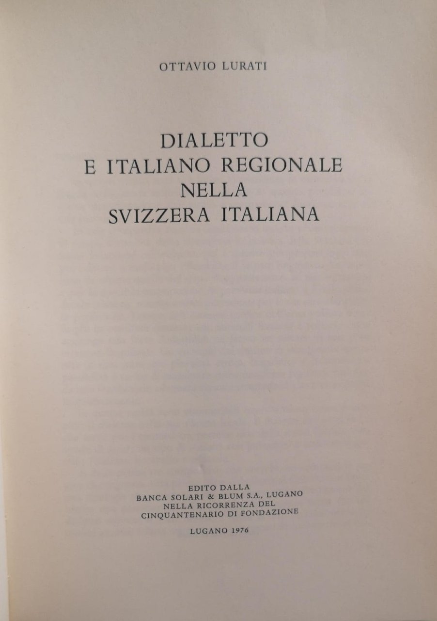 DIALETTO E ITALIANO REGIONALE NELLA SVIZZERA ITALIANA. | Immagine principale