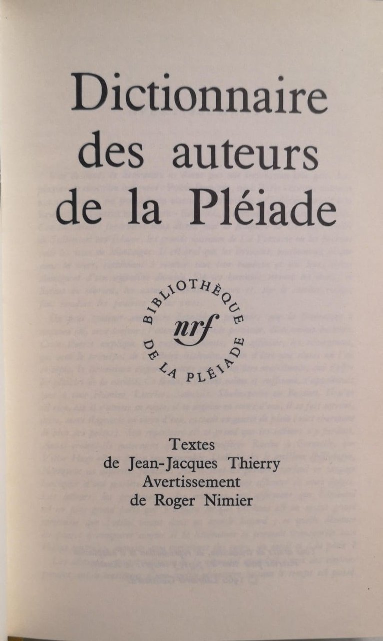 DICTIONNAIRE DES AUTEURS DE LA PLEIADE. ALBUM BIBLIOTHEQUE DE LA …