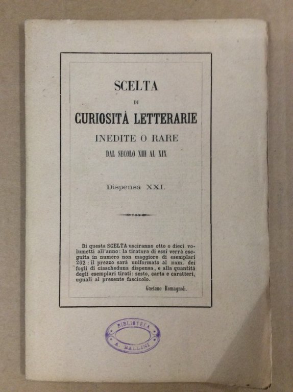 DUE EPISTOLE DI OVIDIO. - Tratte dal volgarizzamento delle Eroidi, …