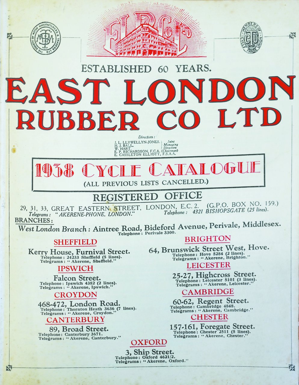 EAST LONDON RUBBER CO. LTD.: CYCLE CATALOGUE. - Established 60 … | Immagine principale