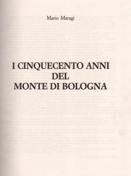 I CINQUECENTO ANNI DEL MONTE DI BOLOGNA.
