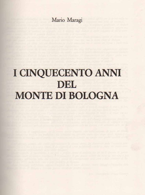 I CINQUECENTO ANNI DEL MONTE DI BOLOGNA.