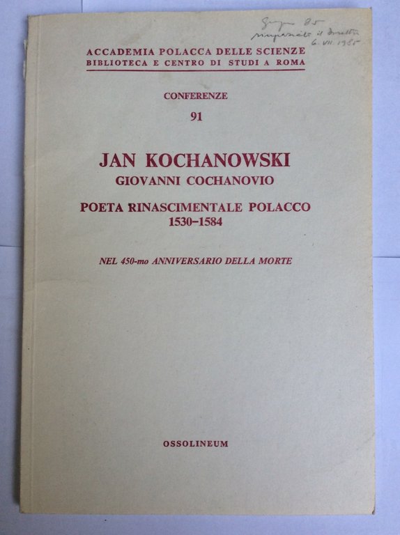 JAN KOCHANOWSKI GIOVANNI COCHANOVIO.