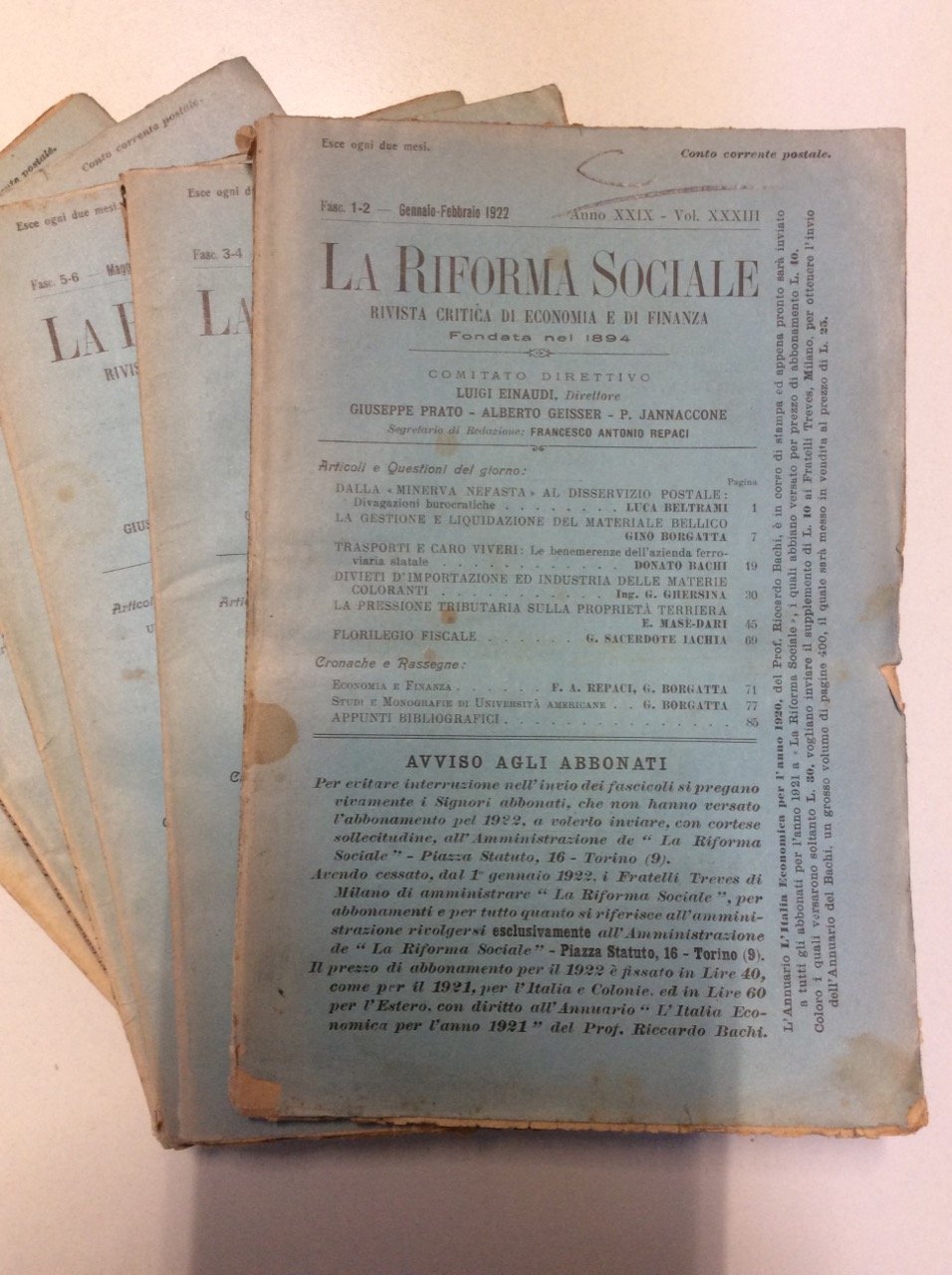 LA RIFORMA SOCIALE. RIVISTA CRITICA DI ECONOMIA E DI FINANZA. …