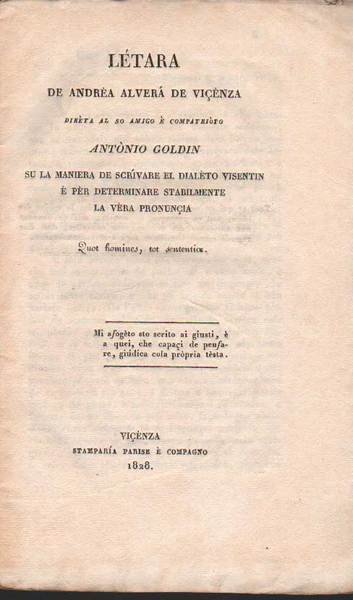 LETARA DE ANDREA ALVERA' DE VICENZA DIRETA AL SO AMIGO …