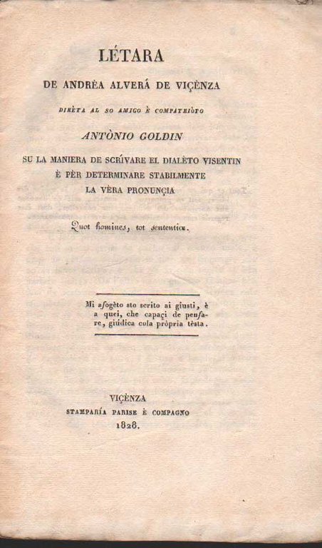LETARA DE ANDREA ALVERA' DE VICENZA DIRETA AL SO AMIGO …