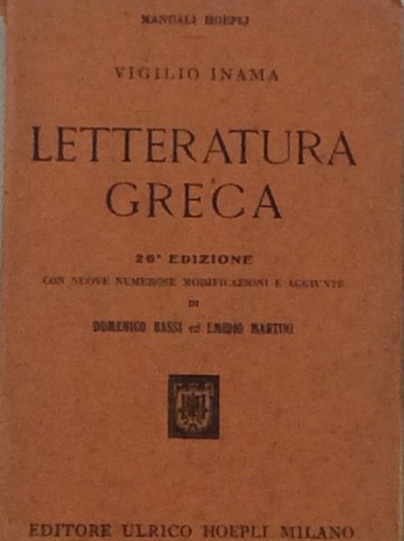 LETTERATURA GRECA. - Ventiseiesima edizione.