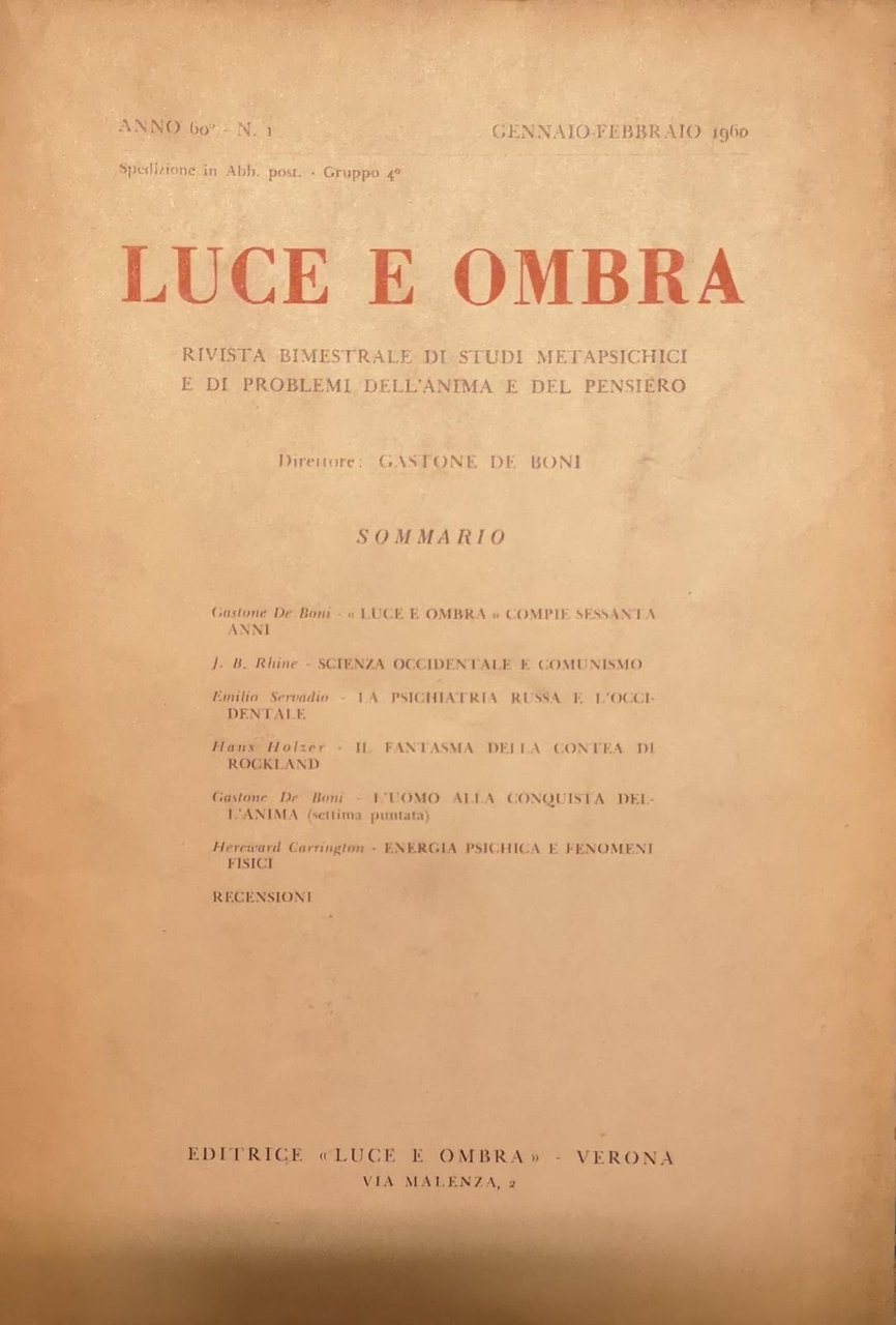 LUCE E OMBRA. - Rivista bimestrale di studi metapsichici e … | Immagine principale
