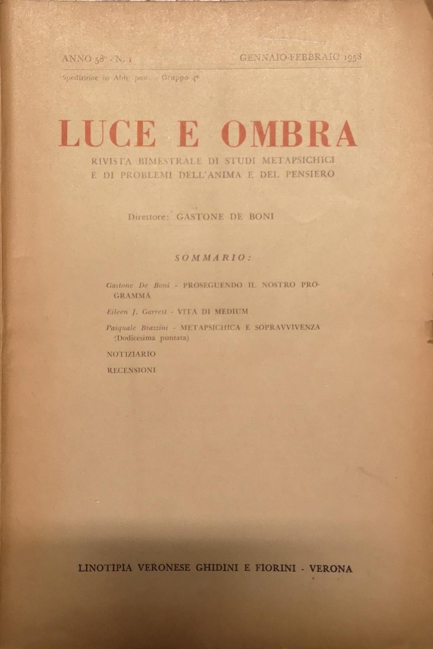 LUCE E OMBRA. - Rivista bimestrale di studi metapsichici e … | Immagine principale
