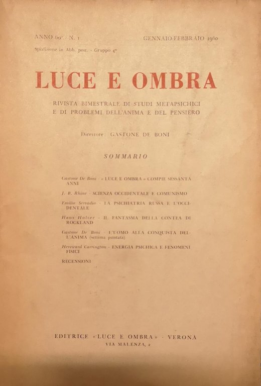 LUCE E OMBRA. - Rivista bimestrale di studi metapsichici e … | Immagine Gallery 2